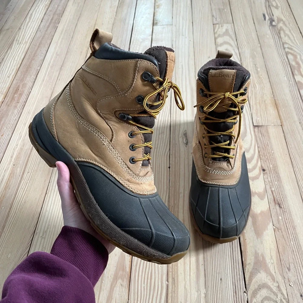 LL Bean Mens Storm Chaser Boots WR95 04 Tan Brown Insulated Duck Boots Size 10 M